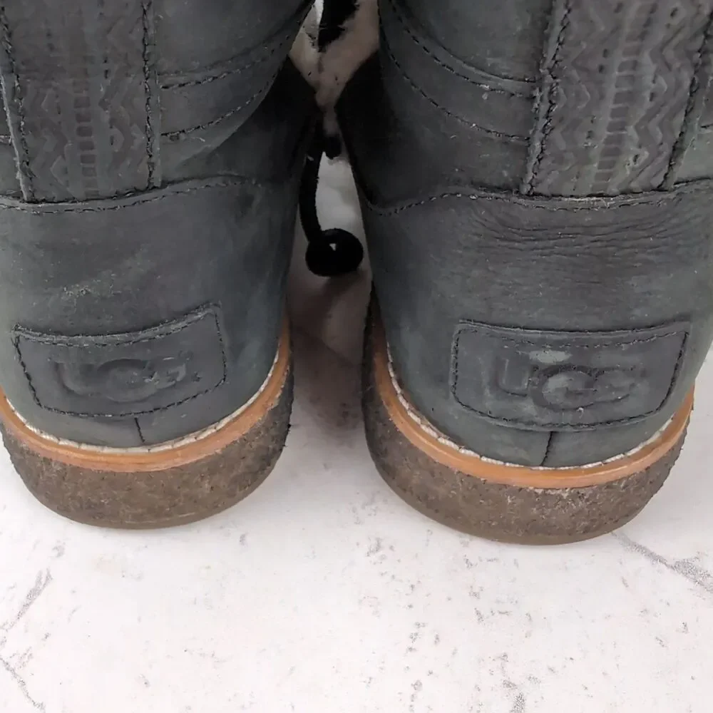 UGG Women's Luisa Water Resistant Leather Boots 1012545 Dark Gray Size 7 Winter